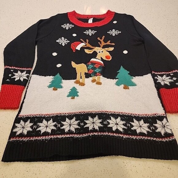 No Boundaries Reindeer Ugly Christmas Sweater XXL Black Red - Picture 1 of 8
